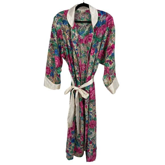 Victoria's Secret Vintage Gold Label Floral Kimono Midi Lounge Robe Size M/L